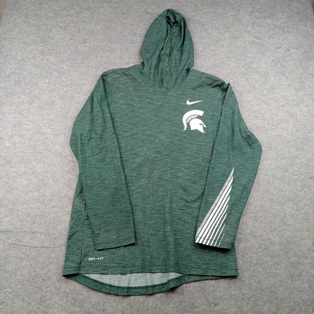 Michigan State Spartans Shirt Men Small Green NCAA Football Nike Dri Fit Hooded*